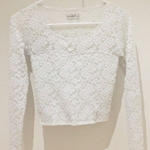 Abercrombie & Fitch White Long Sleeve Crop Top